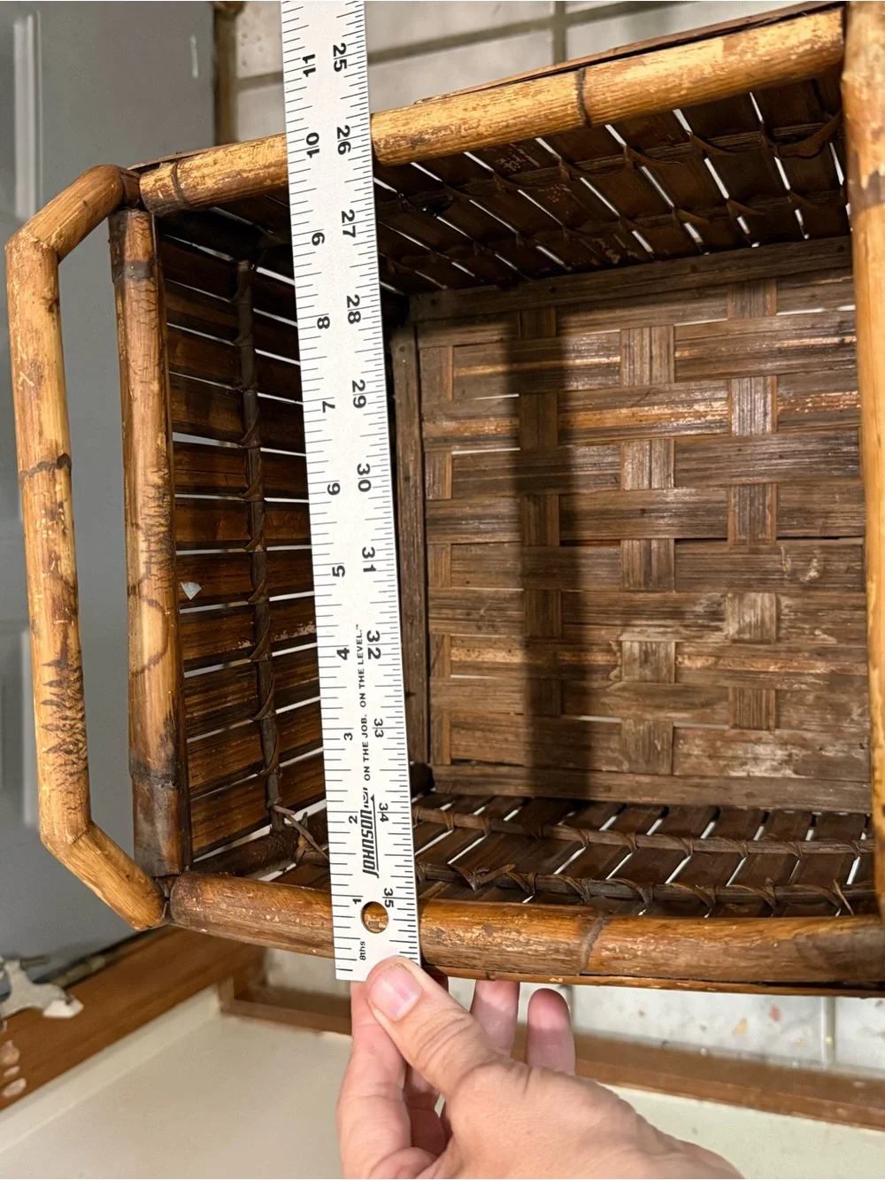 Vintage 1970’s Bamboo Split Reed Tall Planter Stand in Warm Brown